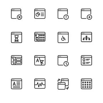 Browser windows and applications. Set outline icon EPS 10 vector format. Tran Stock Illustration