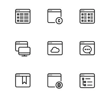 Browser windows and applications. Set outline icon EPS 10 vector format. Tran Stock Illustration