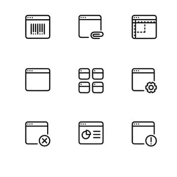 Browser windows and applications. Set outline icon EPS 10 vector format. Tran Stock Illustration