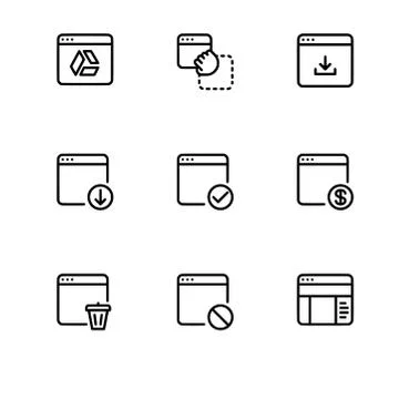 Browser windows and applications. Set outline icon EPS 10 vector format. Tran Illustrazione stock