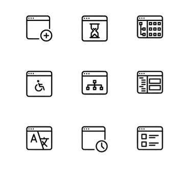 Browser windows and applications. Set outline icon EPS 10 vector format. Tran Stock Illustration