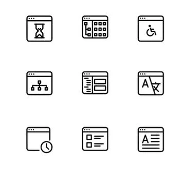 Browser windows and applications. Set outline icon EPS 10 vector format. Tran Illustrazione stock