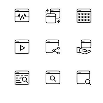 Browser windows and applications. Set outline icon EPS 10 vector format. Tran Stock Illustration