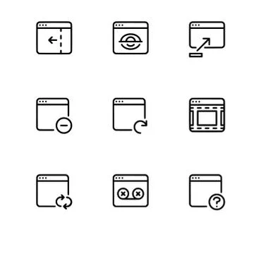 Browser windows and applications. Set outline icon EPS 10 vector format. Tran Stock Illustration