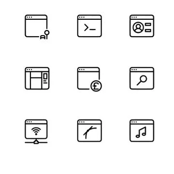 Browser windows and applications. Set outline icon EPS 10 vector format. Tran Illustrazione stock