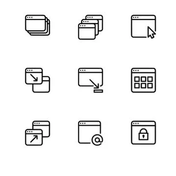 Browser windows and applications. Set outline icon EPS 10 vector format. Tran Stock Illustration