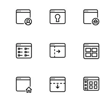 Browser windows and applications. Set outline icon EPS 10 vector format. Tran Stock Illustration