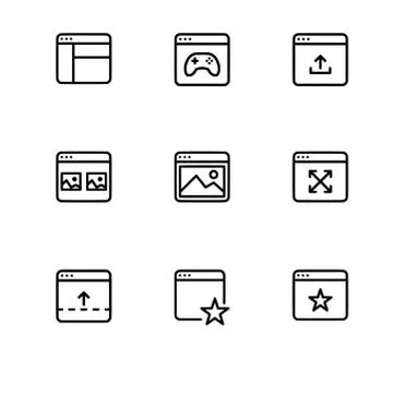 Browser windows and applications. Set outline icon EPS 10 vector format. Tran Stock Illustration