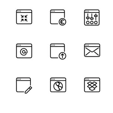 Browser windows and applications. Set outline icon EPS 10 vector format. Tran Stock Illustration