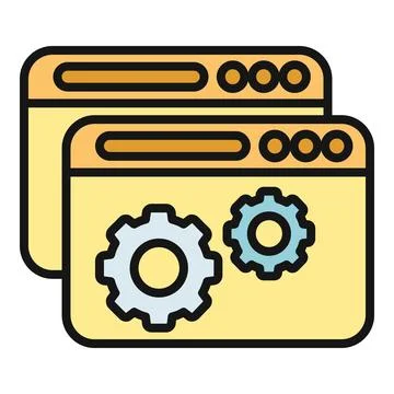 Browser windows displaying gears for software development Stock Illustration
