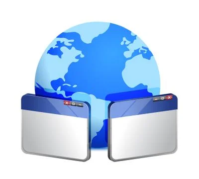 Browser windows with globe illustration design over white Illustrazione stock