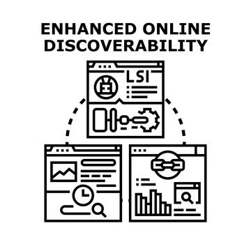 Browser windows illustrate the concept of enhanced online discoverability. Co Ilustración de archivo