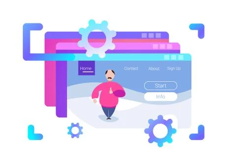 Browser windows interface man silhouette standing pose thumb up background male Stock Illustration