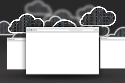 Browser windows on server clouds background concept illustration. 스톡 일러스트