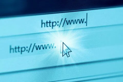 Browsing bar text http www ,macro internet address displayed on computer m... Foto stock