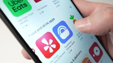 Browsing Food and Drinks Apps on a Smartphone Closeup Stock Footage 270815217