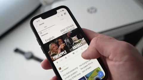 Browsing Internet Meme on a Smartphone Screen Closeup 库存影片 168537858