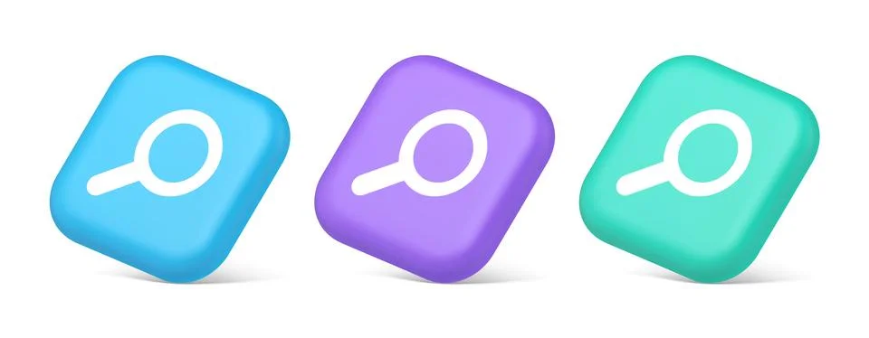 Browsing internet searching button magnifying glass analyzing information 3d  Stock Illustration