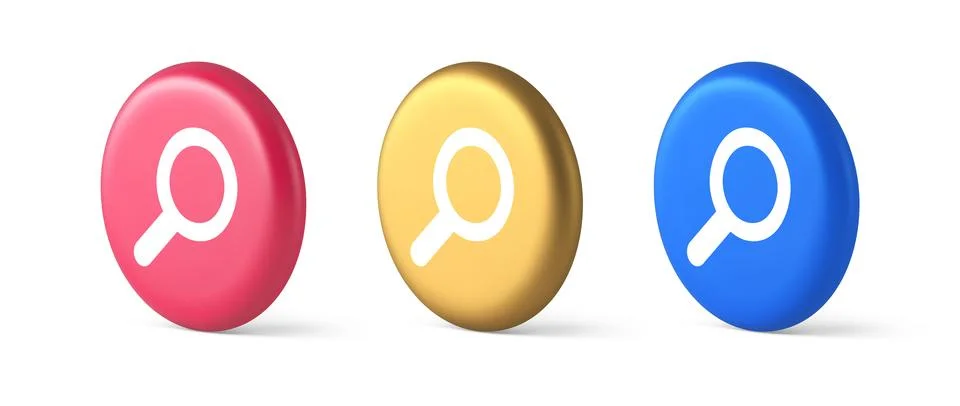 Browsing internet searching button magnifying glass analyzing information 3d  Illustrazione stock