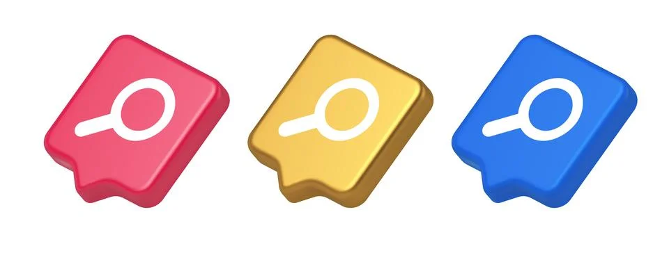 Browsing internet searching button magnifying glass analyzing information 3d  Stock Illustration