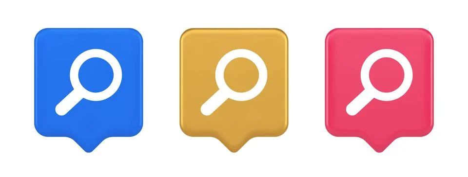 Browsing internet searching button magnifying glass analyzing information 3d  Illustrazione stock
