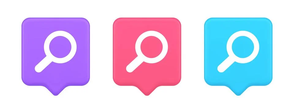 Browsing internet searching button magnifying glass analyzing information 3d  Stock Illustration