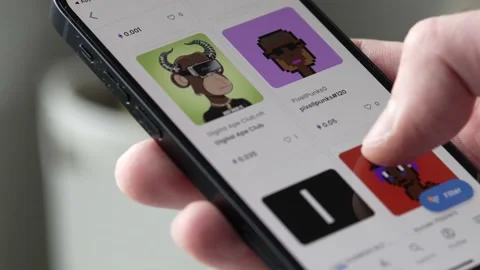 Browsing NFT Auctions Crypto Art on a Mobile Smart Phone App Stock-Footage 169894736