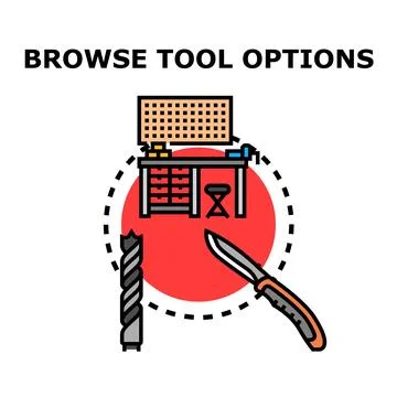 Browsing tool options for workshop repair and craft 库存插图