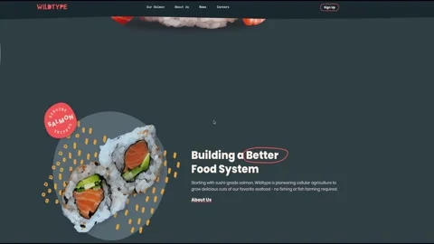 Browsing on WILD TYPE   cultivated meat and seafood  Company  internet site Stock Footage 169536153