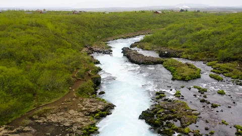 Bruarfoss waterfall and Bruara River Stock Footage 248453702