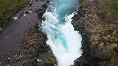 Bruarfoss waterfall and Bruara River Stock Footage 248454019