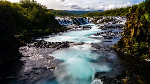 Bruarfoss Waterfall during Summer in Eastern Iceland Stock Photos