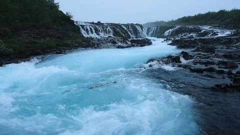 Bruarfoss waterfall in summer time Stock Footage 82322436