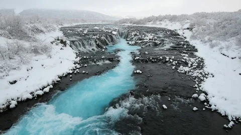 Bruarfoss waterfall in winter, Reykjavik, Iceland Stock Footage
