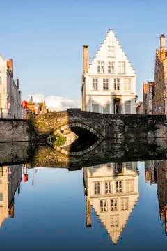 Bruges City Canal and House Stock Photos