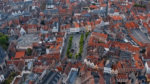 Bruges: flight over Statue of Simon Stevin Stock Footage 124304993