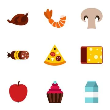 Brunch icons set, flat style Stockillustratie