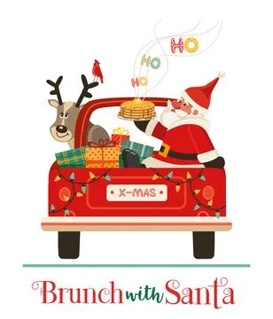 Brunch with Santa Funny Festive vector poster Stock Illustration