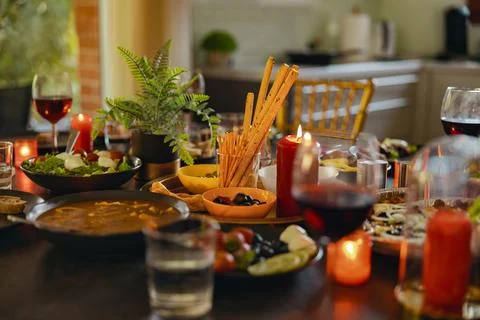 Brunch table setting with tasty delicious food and beverages ready for holiday Foto stock