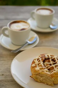 Brunch time two cups of coffee with taste. Stock Photos