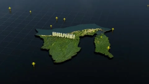 Brunei 3D Map With Animation Stock Footage 302654796