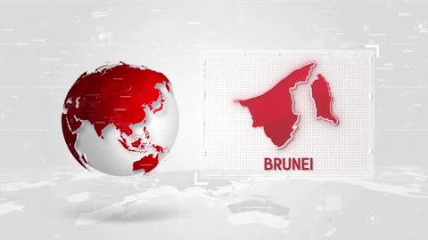 Brunei 4K Tech Map Beside Globe On White Background Stock Footage 338240604