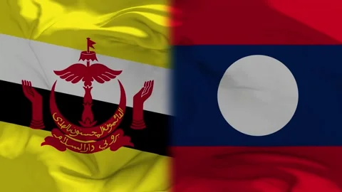 Brunei And Laos Flag Waving in Slow Motion Loop Animation Stock Footage 337819384