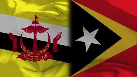 Brunei And Timor Leste Flag Waving in Slow Motion Loop Animation Stock Footage 337819370