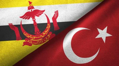 Brunei and Turkey two flags textile cloth, fabric texture Stock Illustration