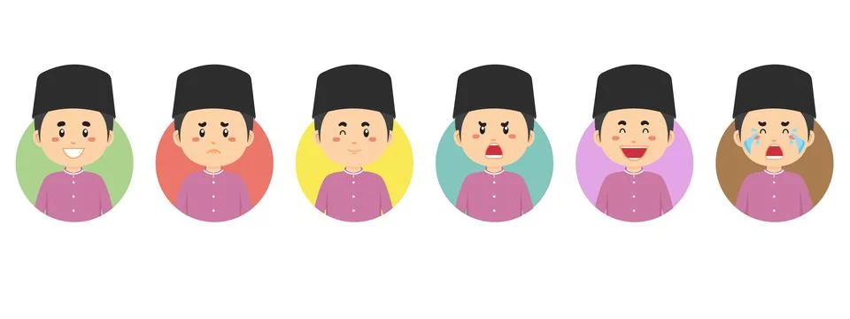 Brunei Avatar with Various Expression Stock Illustration