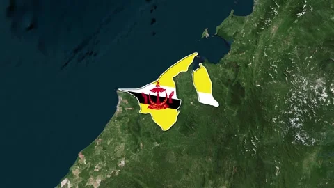 Brunei darussalam Map with flag Stock Footage 309983267
