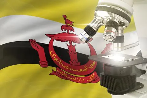Brunei Darussalam  science concept - microscope on flag 스톡 일러스트