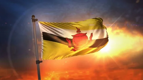 Brunei Flag Backlit At Beautiful Sunrise Loop Slow Motion 4K Stock Footage 76260668