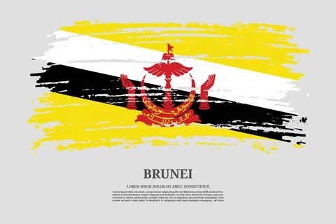 Brunei flag with brush stroke effect and information text poster, vector Stock Illustration